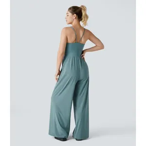 Halara Breeze Jumpsuit Size L Teal Blue Wide Leg Pockets Cross Back‎ Sleeveless thumbnail 5