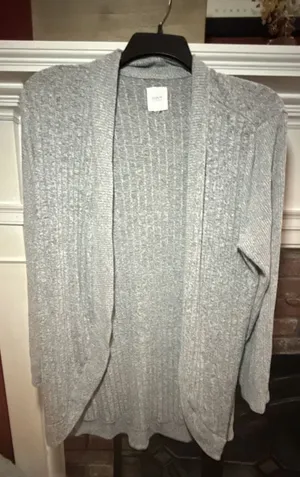 Alfani Intimates Women's Gray Ribbed Open Front Knit Cardigan thumbnail 1
