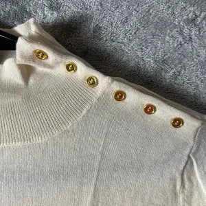 Weill High Neck Wool Cashmere Sweater Gold Button Elegant Classic Minimal Size 8 thumbnail 2