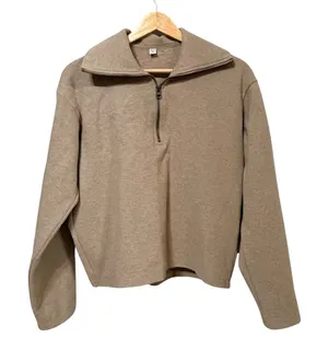 Uniqlo Womens Tan Beige Half Zip Sweatshirt Cropped Pullover 241-472561 XS thumbnail 1