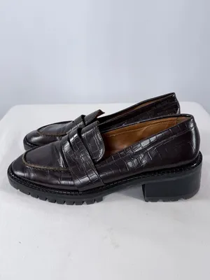 & Other Stories Croc Embossed Block‎ Heel Loafers in Dark Brown Size 10.5 thumbnail 3
