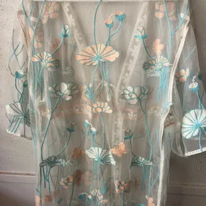 “Shoreline Sheer Mesh Floral Embroidered Duster Cover-Up S/M” thumbnail 3