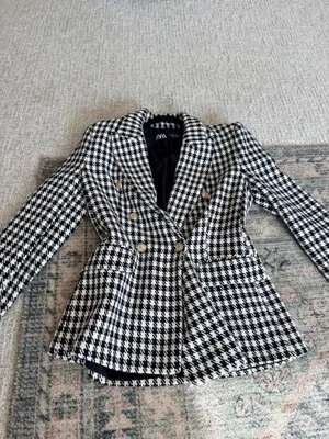 Zara houndstooth double breasted gold button oversized blazer jacket M  thumbnail 14