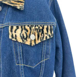 Vintage Playboy Leopard Trim Denim‎ Jacket Y2K Cropped Jean Jacket Size Large thumbnail 6