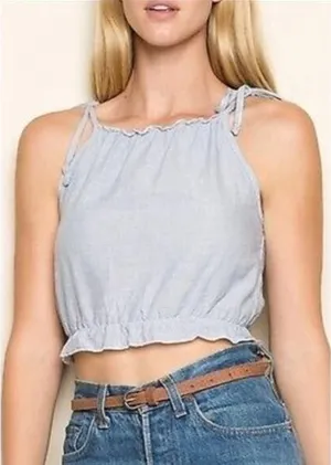 Brandy‎ Melville Blue White Pinstripe Ruffle Tie Strap Crop Top One Size thumbnail 1