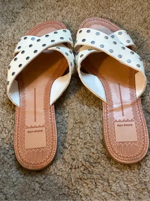 Dolce Vita Cream Crossband Slide Sandals with Silver Studs thumbnail 2