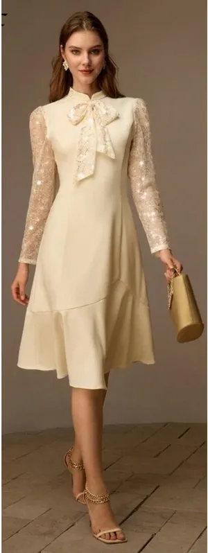 Wedding Dress White Size shoulder 15 inch, bust 37.8, waist size 29.9, length 40.9 inch, sleeve length 24.4 inch, cuff 9.1 inch thumbnail 1