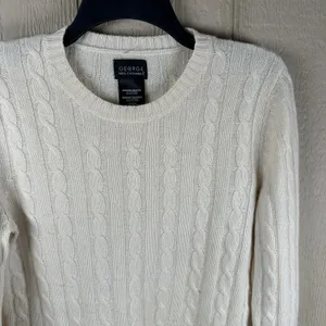 Vintage George 100% Cashmere Cable Knit Sweater Women's Sz Medium Ivory Crewneck thumbnail 2