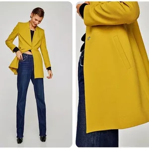 Zara Mustard Yellow Inverted Lapel Collar Frock Jacket Coat Jacket Size Xs thumbnail 2