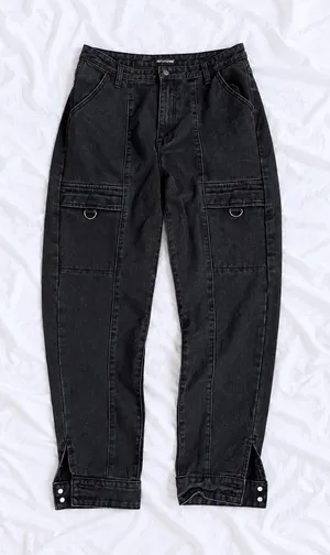 PrettyLittleThing Black Utility Cargo Jeans – Size 14 thumbnail 1