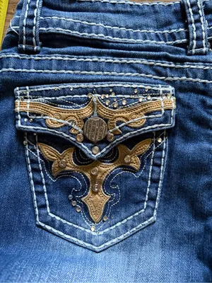 Premier emblished low rise distressed dark wash bootcut denim jeans 3/4 grunge thumbnail 12