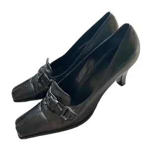 Franco Sarto 90s Vintage Pointed Square Toe Black Leather Buckle Pump Heel 8.5 thumbnail 1