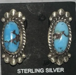 925 Sterling Silver Golden Hill Turquoise Oval Stud Earrings Stamped thumbnail 1