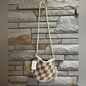 Lu & Elle Sundrift Tassel Bucket Bag Woven Tassel Checkered Crossbody Boho NWT thumbnail 6