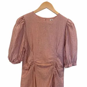 Zara Gathered Waist Puff Sleeve Pink Plaid Midi Dress S Style 4786/056 thumbnail 3