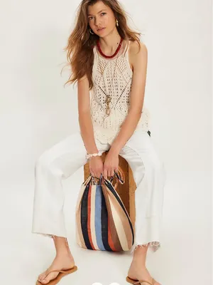 Free People Sea Song Sheer Crochet Knit Scalloped Longline Tank Top Size L thumbnail 13