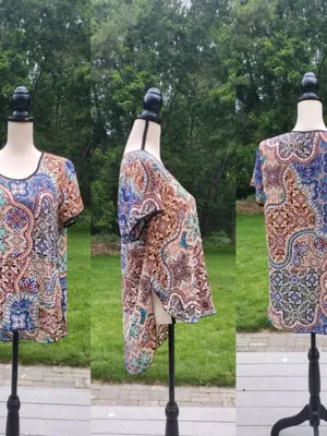 Spense Colorful High Low Hem Short Sleeve Shirt | Spense Boho Print Top thumbnail 3