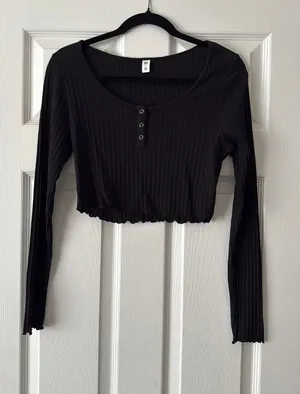 Brass Plum Crop Henley Top Black thumbnail 1