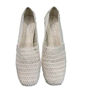 Vintage 90s Karen Scott Woven Mesh Ballet Flats Cream Stretch Loafers 7.5W NIB thumbnail 6