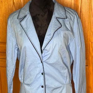 ZARA Short Trench Coat Deep V-Neck Cotton Button-Up Shirt Dress‎ Blue Size Large thumbnail 10