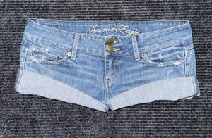 VTG Y2K American Eagle Ultra Low Rise Micro Mini Jean Shorts 2 Distressed Grunge thumbnail 1