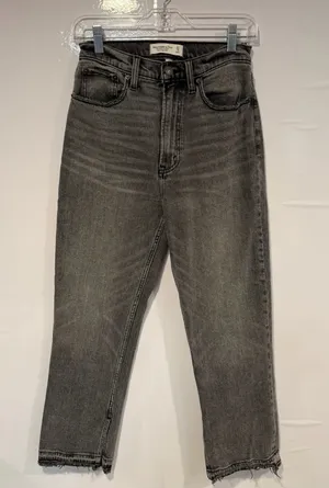High-Rise Straight Leg Abercrombie and Fitch Curve Love Jeans - Charcoal Gray thumbnail 1