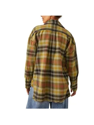 Free People We The Free Izzy Cargo Shirt plaid oversized Shacket Green Grunge M thumbnail 5