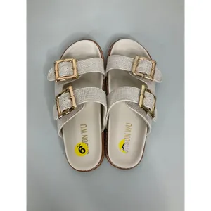 Jason Wu Womens Cream Linen‎ Double Buckle Slide Sandals Gold Bamboo Detail 9 thumbnail 5