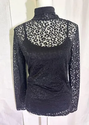 Rock & Republic Black Animal Print Sheer Blouse thumbnail 1