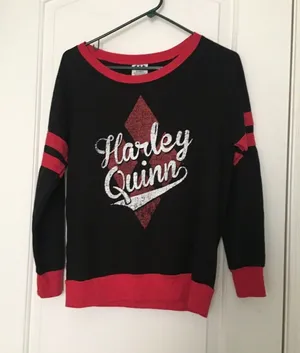 Women's Juniors Sweatshirt Batman Harley Quinn Ringer Size M Multi-Color thumbnail 1