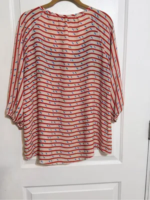 Umgee Red & Navy Striped Crochet-Yoke Peasant Top large thumbnail 7