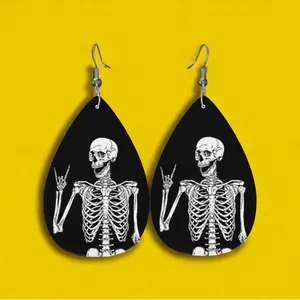 Gothic Skull‎ Faux Leather Teardrop Halloween Earrings Faux Fashion Jewelry thumbnail 10