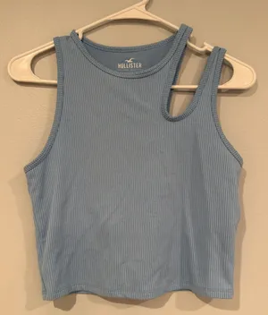 Hollister Blue Ribbed Crop Tank Top thumbnail 1