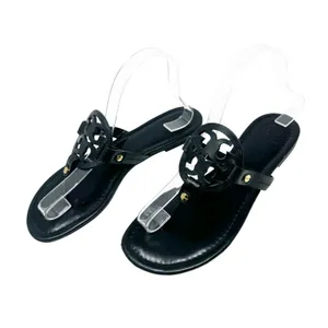 Tory Burch Miller Black Matte Leather Logo Medallion Flat Sandals Size 8 thumbnail 3