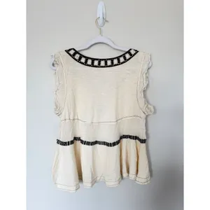 Free People‎ Market Place Embroidered V-Neck Top Ecru Combo Extra Small NEW thumbnail 3