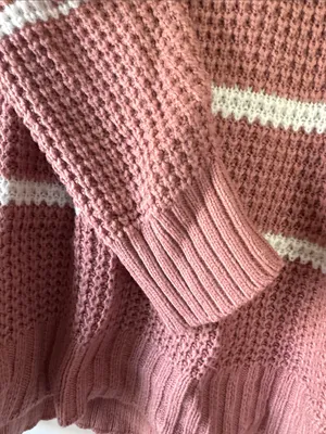 SO Waffle-Knit Mauve Pink Crewneck with White Stripes / D4 thumbnail 5