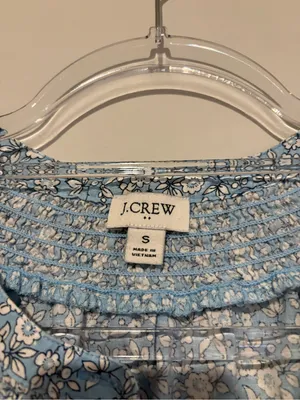 J. Crew Floral linen Short Sleeve Button-Up Blouse Blue size small thumbnail 4