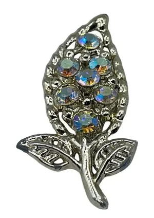Vintage MCM leaf AB crystals large brooch. Gold thumbnail 1