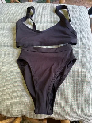 NWOT L*Space Gemma Frenchi bikini set black ribbed extra small thumbnail 2