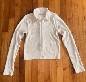 ABERCROMBIE & FITCH‎ Soft AF Ribbed Collared Long Sleeve Zip Shirt White Medium thumbnail 1
