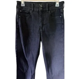 American Eagle Next Level Stretch Black Flare Jeans 6 Regular Double Button thumbnail 3