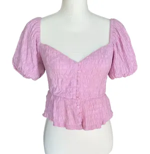 ASTR The Label Cropped Eyelet and Smocked Blouse, Size XS thumbnail 1