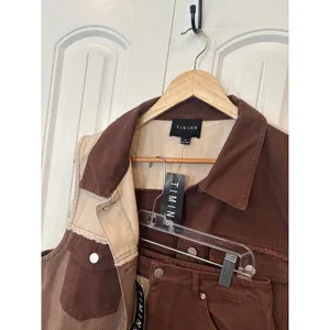 Timing Brown‎ And Tan Patchwork Denim Vest And Shorts Size Medium thumbnail 5
