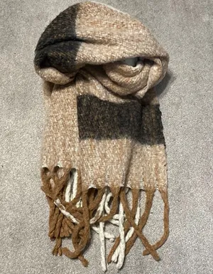 Neutrals Chunky Oversized Fringe Scarf Brown thumbnail 1