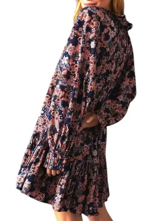 Anthropologie Sundry‎ Boho Floral Print Long Sleeve Tiered Mini Dress Size Small thumbnail 1
