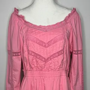 LoveShackFancy Sanaya Dress XL Vivid Pink‎ Long Sleeve Ruffle Tiered Lace Trim thumbnail 7