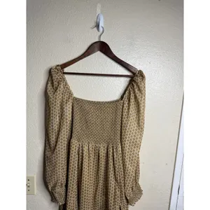 O.P.T Classic Smocked maxi Dress size XL Gold Metallic Square Neck Smocked thumbnail 3