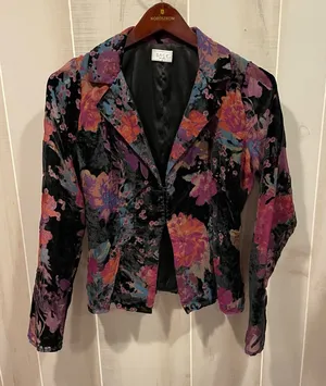 Vintage 90s-Y2K crushed velvet floral whimsigoth lightweight blazer mesh sheer thumbnail 1