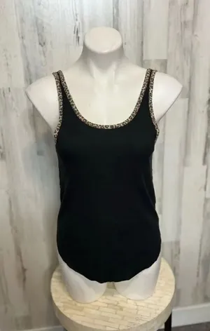 Victoria secret black tank top cheetah print thumbnail 1