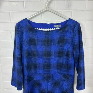 L.L.Bean Signature Blue Plaid Knit Dress Size 10 thumbnail 3